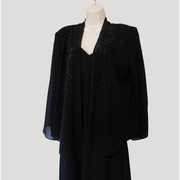 R&M Richards Black Beaded Formal Dress & Jacket Set Size 14 Elegant - Picture 2 of 14